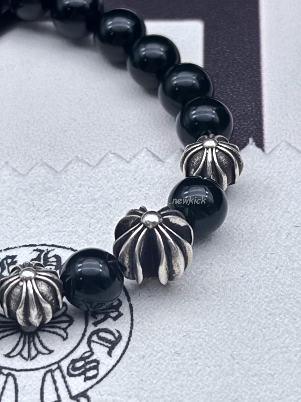 Chrome Hearts Obsidian Cross Flower Silver Ball Bracelet (5) - www.newkick.vip